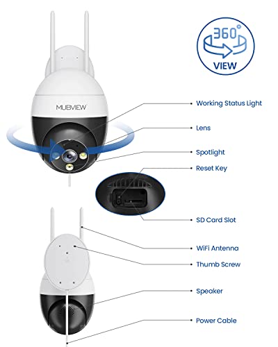 Mubview 2K Security Camera Outdoor, Cameras For Home Security Ptz 360° View, 3Mp Dome Surveillance Cameras With Motion Detection, Siren, Full Color Night Vision,Work With Alexa & Google Home (2Packs) #TOP1