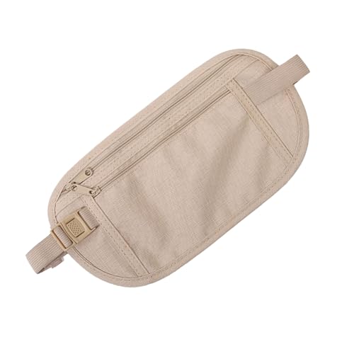 HUIKKJP 海外旅行スリ対策グッズ 薄型見えないシークレットポーチ パスポート専用ウエストポーチ 盗難防止貴重品収納腰ポーチ(カーキ/オフホワイト)