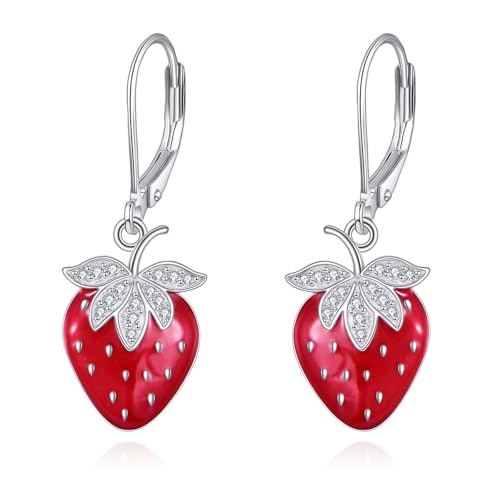 Boucles d'oreilles fraise argent 925 femme zircone pendantes chic