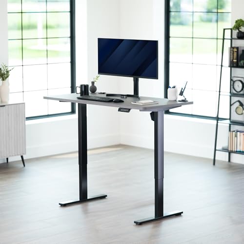 Image of VIVO Dark Gray 55 x 28 in Standing Desk, DESK-KIT-1B55G | Electric, Holds 220 lbs, Sit Stand, Height Adjustable, Solid One-Piece Table Top, Memory Presets, 1B Series, Black Frame