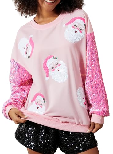 NUFIWI Pink Santa Face Sequin Sleeve Sweatshirt - Image 2