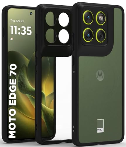 Image of RIGGEAR Shockproof Sleek Hybrid Armor Back Cover Case for Motorola Moto Edge 70 5G (Clear PC + Black TPU Bumper)