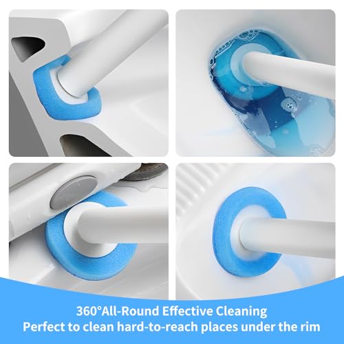 Image of Disposable Toilet Bowl Cleaning Brush with 30 PCS Refills,Wall Mounted,Bathroom Cleaning System Kit with Toilet Handle Storage Caddy (1Wand+30Refills +1Caddy),for Bathroom Cleaning
