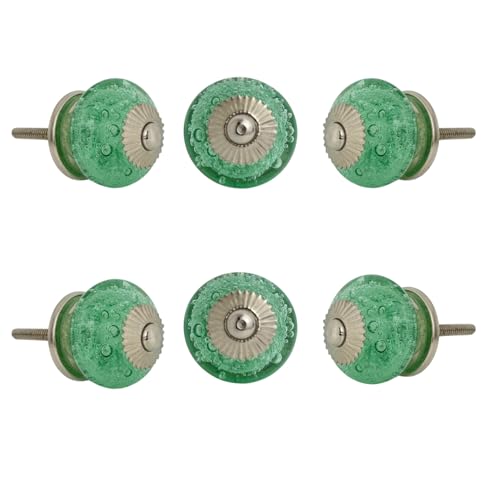 Perilla Home Set of 6 Crystal Bubble Glass Knob for Kitchen Cabinets - Crystal Glass Handles and Pull Knob for Dresser Drawer | Living Room | Kitchen | Bathroom | Closet Cupboard Furniture