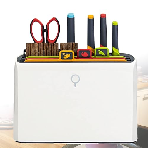 Tabla de cortar y juego de cuchillos autolimpiables, tabla de cortar inteligente con soporte, con...