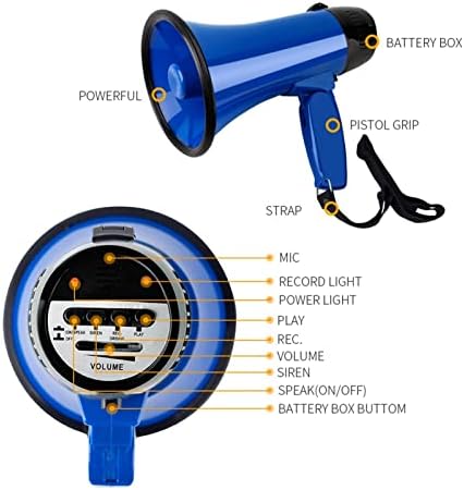 Portable Megaphone Bullhorn Portable Speaker 20 Watt Power Megaphone Speaker Bullhorn Voice and Siren/Alarm Modes Megaphone Record Play Powerful and Lightweight Amplifiers