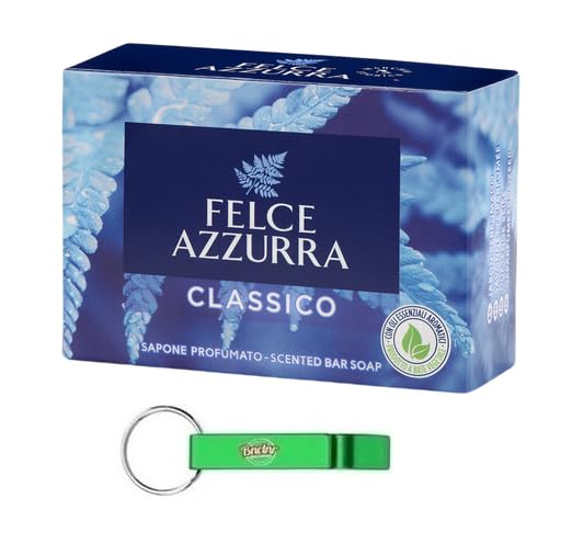 24 saponi Felce Azzurra Sapone Solido Classico – Sapone solido con profumo inconfondibile – Ideale per mani e viso 100 g + portachiavi Beni Culinari