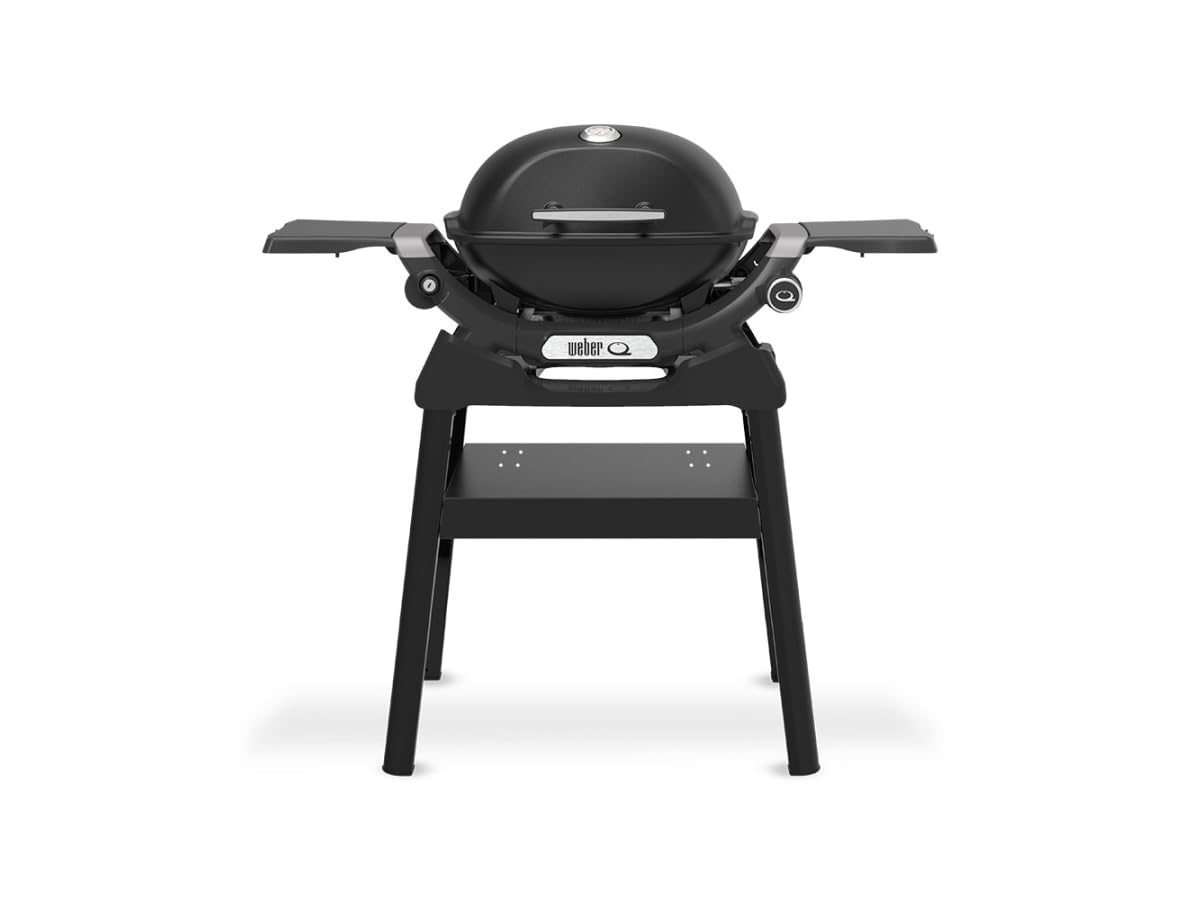 Weber Q 1200N – Barbacoa de Gas con mesas Laterales, Encendido electrónico, termómetro Integrado, 1 Quemador de Acero Inoxidable, compacta y Potente, Color Negro