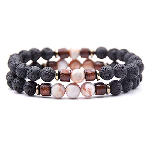 Bracelet en pierre volcanique et bois perles naturelles 8mm pour hommes