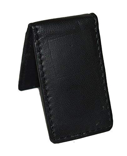 Leatherboss Genuine Leather Slim Magnetic Minimalist Bifold Money Clip Cash Holder Wallet, Black #TOP3
