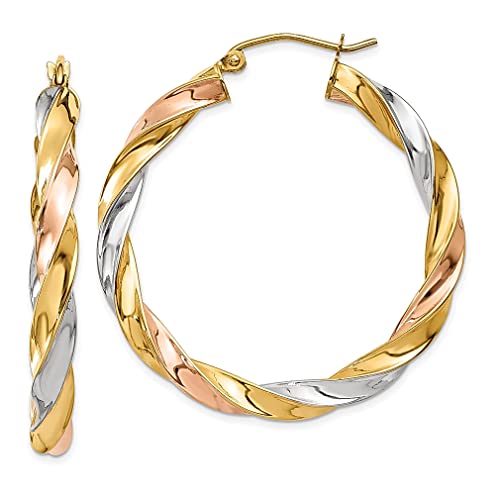 14K Tri Color Gold Twisted Hoop Earrings Round Fine Jewelry For Women Gifts For Her #TOP19