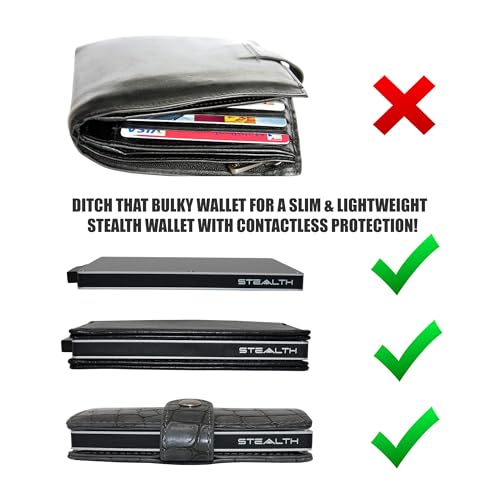 Stealth Wallet Rfid Card Holder Wallet - Smart Minimalist Pop Up Wallets With Gift Box - Slim Lightweight Metal Credit Card Holders For Men & Contactless Protector (Silver Aluminium, Black Leather) - 9