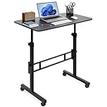 EVERGOODS Height Adjustable Standing Desk 80x40cm Mobile Small Desk Portable Home Office Computer Desks with Wheels Modern Simple Style Desks for Bedroom Living Room Office (Black)