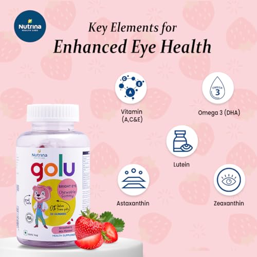 Image of Bright Eye Gummy For Kids (5-13 years) Vegetarian | With Omega 3(DHA - Algai) | Promotes Better Eye Health and Reduces Strain, Sharper Brain | 90 Gummies (3 Bottles of 30 nos)