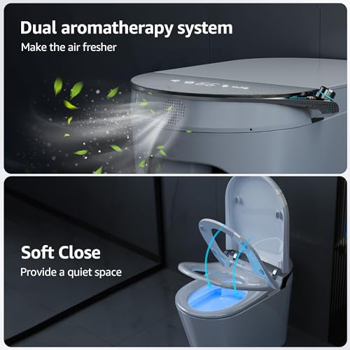 Inodoro Inteligente Elongado con Bidé Integrado, con Control Remoto | Apertura y Cierre Automático, Descarga con Sensor de Pie, Asiento Calefactable, Secador de Aire Caliente, Escudo Anti-Salpicos de Espuma, Descarga Sin Tanque miniatura 7
