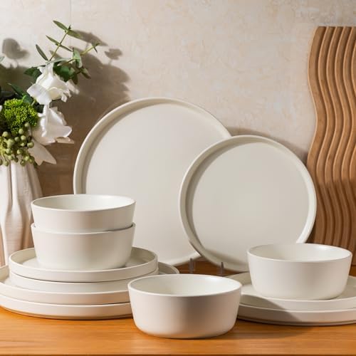 AmorArc Ceramic Dinnerware Sets of 4, Modern Flat