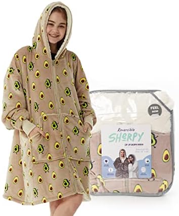 Sherpy Wearable Blanket, Sherpa Blanket for Men, Women, and Teenagers, Super Warm Hoodie Blanket, Sherpa & Micro Fleece Lined Blanket Sweater, Large Pocket, Zip Up Oversized Wearable Blanket