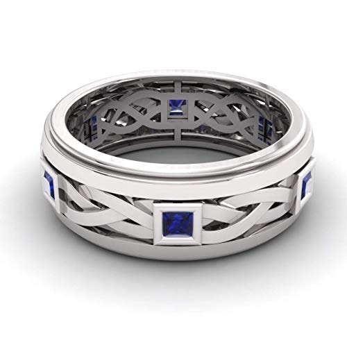 Diamondere Natural And Certified Princess Cut Blue Sapphire Wedding Ring In 925 Sterling Silver | 0.97 Carat Celtic Knot Ring For Mens, Us Size 7.5 #TOP1