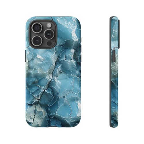 Coque rigide brillante iPhone 15 Pro Max bleu au design glace