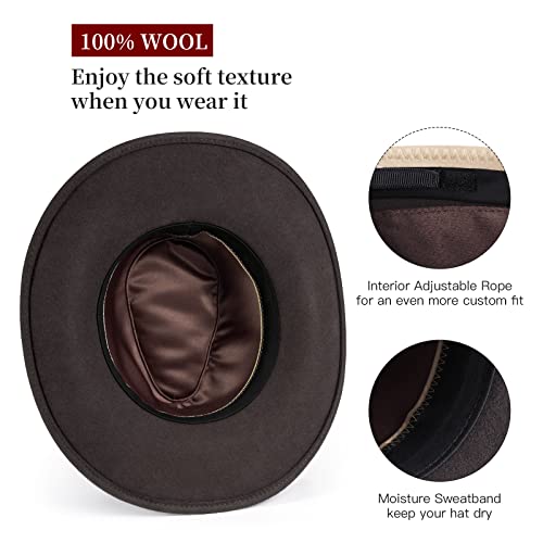 Mix Brown Men & Women's Western Outback Cowboy Hat 100% Wool Felt Western Fedora Shapeable Wide Brim Cowgirl Hat Outdoor Hat #TOP4