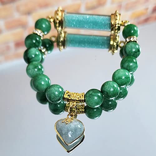 Image of Heavens Tvcz Buddha Bracelet with Thai Green Jade Healing Beads & Heart Pendant - Buddhist Lucky Charm Bangle for Love, Protection & Good Fortune