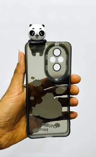 Image of Radha Soft Silicone Chubby Panda Printed Back Cover for Honor 200 5G with 3D Toy (Matte Black)
