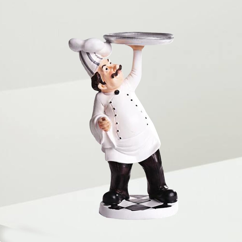 Cabilock Cooks Character Figurine Holding Tray Resin Chef Statue for Kitchen Decor Bakery Ornaments Home and Restaurant Decoration White