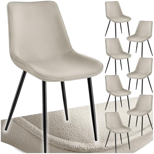 tectake® Esszimmerstühle 8er Set, Samtstoff Stuhl mit Rückenlehne, ergonomische Essstühle, bequemer Küchenstuhl, Esszimmerstuhl, Cocktailsessel für Lounge, Dining, Küchentisch - Creme
