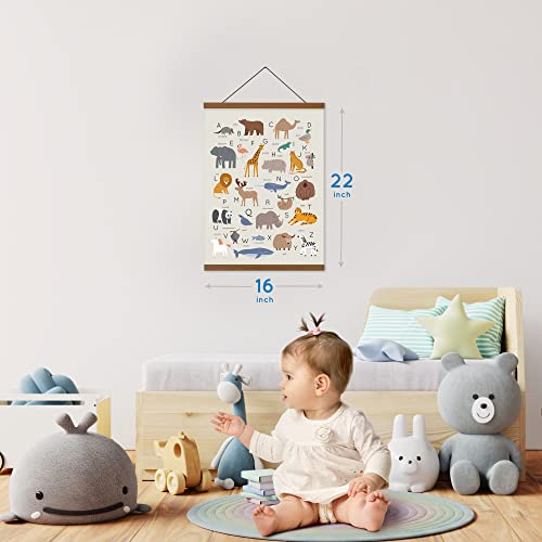 Lenny's World Animal Alphabet Poster On Linen Canvas With Teak Wooden Poster Hanger (Abc Animals) Durable Ready To Hang Learning Poster For Babies And Kids #TOP4