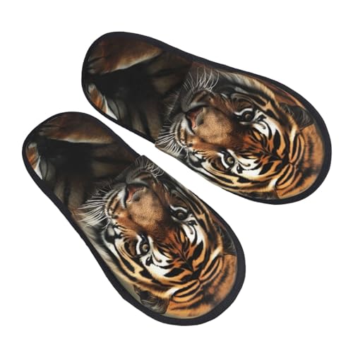 BONDIJ Pantoufles en fourrure Chaussons pour femmes et hommes, animaux sauvages, imprimé tigre, pantoufles d'hiver mignonnes, pantoufles d'intérieur confortables, taille M, Noir , Medium – vue 9
