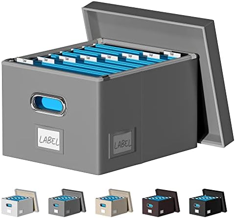 DYWMM File Organizer Box -Document Organizer Storage for Office-Collapsible Leather File Cabinet for Easy File Folder Storage -Easy Slide Durable Hanging File Box (16.7 x 13.6 x 11.2 inches, Gray)