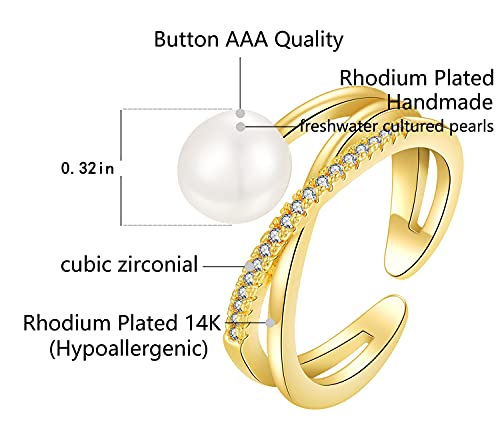 Coise Gold Pearl Rings, Adjustable Rings For Women Girls, Aaa+ Cz Stacking Open Rings #TOP2