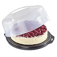 Xavax Kuchen-Transportbox rund mit Deckel Kuchenbehälter 31,5 cm Durchmesser, Innenhöhe 8 cm,Kuchenbox mit Stückeinteilungshilfe,Tortenplatte anthrazit, Transparent