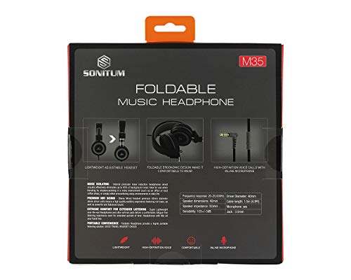 Sonitum On Ear Headphones with Microphone, Wired Head Phones with Volume Control for Computer Ipad Cellphone, Kids Headphones for School, Foldable/Adjustable fit Tangle Free 1.5m Cord, 3.5mm Jack