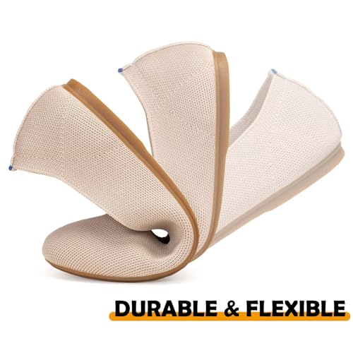 Image of Frank Mully Women's Ballet Flats Round Toe Walking Flats Slip On Work Shoes Knitted Flats Shoes for Woman Soft Lightweight
