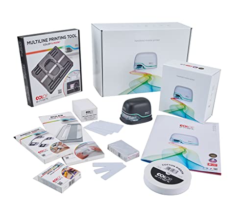 Colop e-mark - Juego profesional con marca E, 1 herramienta de impresión multilínea para impresión multilínea de tarjetas de negocios y PVC, carteles de PVC imprimibles y mucho más, 350 x 245 x 100 mm