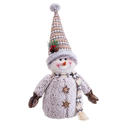 LOLAhome Boneco de neve com gorro de tecido castanho e branco de 39 cm