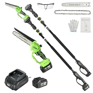 NovorikX 2-in-1 Hochentaster Akku und Kettensäge Mit 20V 3000mAH Akku, 8 Zoll Astsäge mit Teleskopstiel, Ladegerät, Bürstenloser Motor, Arbeitshöhe bis 4, 57m, Komplettset mit Schutz-Ausrüstung
