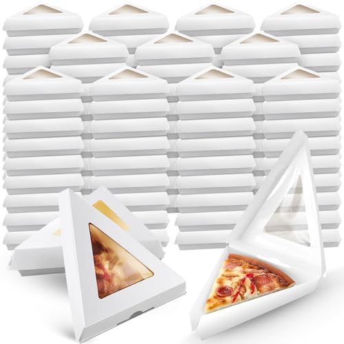 Gilprop 100 Pack Pizza Slice Boxes with Window, Suits for 12 Inches Reusable Pizza Slice Storage Containers Wedge Paperboard Plate Food Boxes for Food Cake Tray Storage