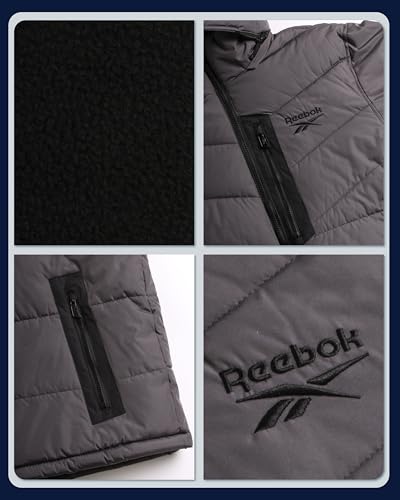 Reebok Herren Wintermantel Heavy Weight Bubble Puffer Parka Outerwear Skijacke für Männer (M-XXL), Dunkelgrau, Large