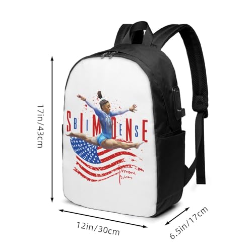 Simone Biles Usa Laptop Backpack For Travel, Stylish Usb Charging Bag With Adjustable Straps, Large Capacity Anti-Shrink Bookbag For Office & Outdoor Use3