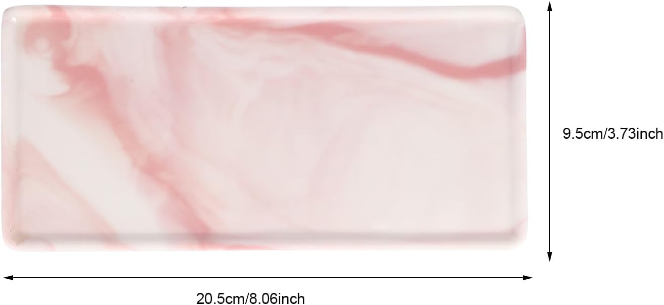 Pink Ceramic Marble Vanity Tray for Bathroom and Jewelry Storage