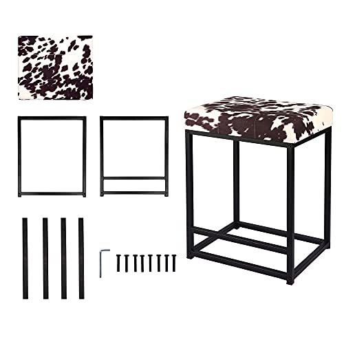 Gia Design Group 24'' Brown Cow Counter Height Bar Stool Set Of 2 ,Backless Metal Base Stools With Upholstered Seat For Kitchen, Supports Weight Up To 300 Pounds #TOP3