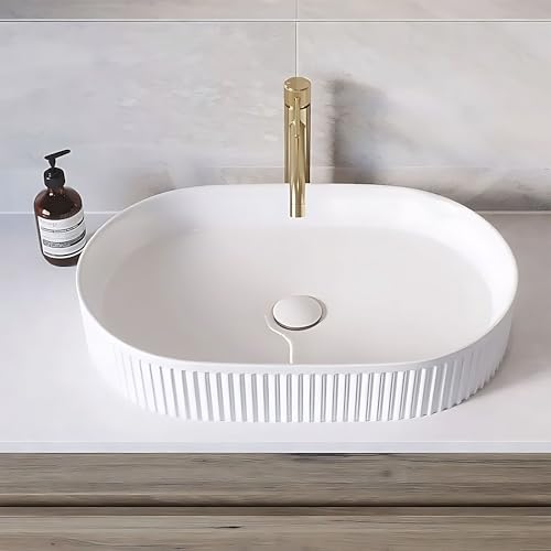 Rea Vasque en céramique à poser Vanda 61 Oval White, Élément moderne et chic pour votre salle de bain - 60x34x13cm