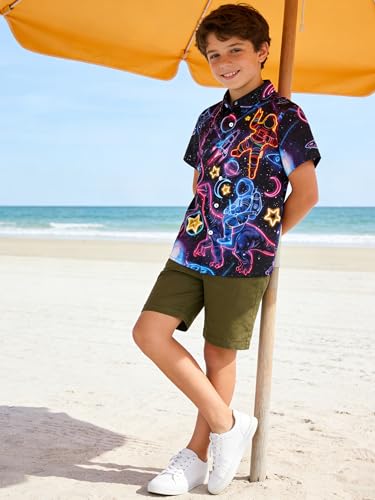 Image of uideazone Boys Hawaiian Shirts Novelty Printed Funky Short Sleeve Button Down Shirt Kids Aloha Luau Shirt 7-14T