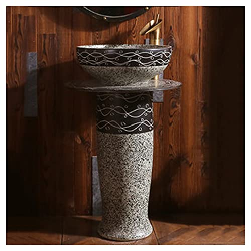 GLJTUO Lavabo De Baño De Cerámica Tradicional con Pedestal Completo Y Un Orificio para Grifo Lavabo De Lujo, Unidad De Lavabo De Pie Fácil De Limpiar (M Sin Espejo)(M Without Mirror)