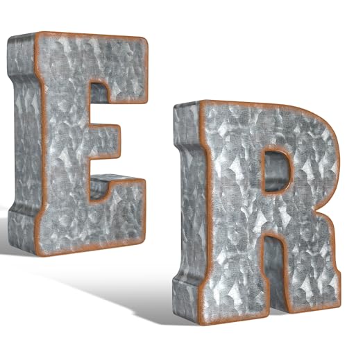 CraftyCrocodile Galvanized Metal Letters for Wall Decor - E and