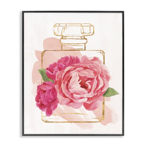 Glam Pink Floral Perfume Bottle, 11 x 14 Inch Framed Giclée Print