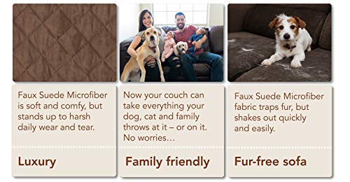 Floppy Ears Design Waterproof Faux Suede Microfiber Stay In Place Couch Protector Furniture Cover (Large Three Cushion Couch, Chocolate) #TOP3