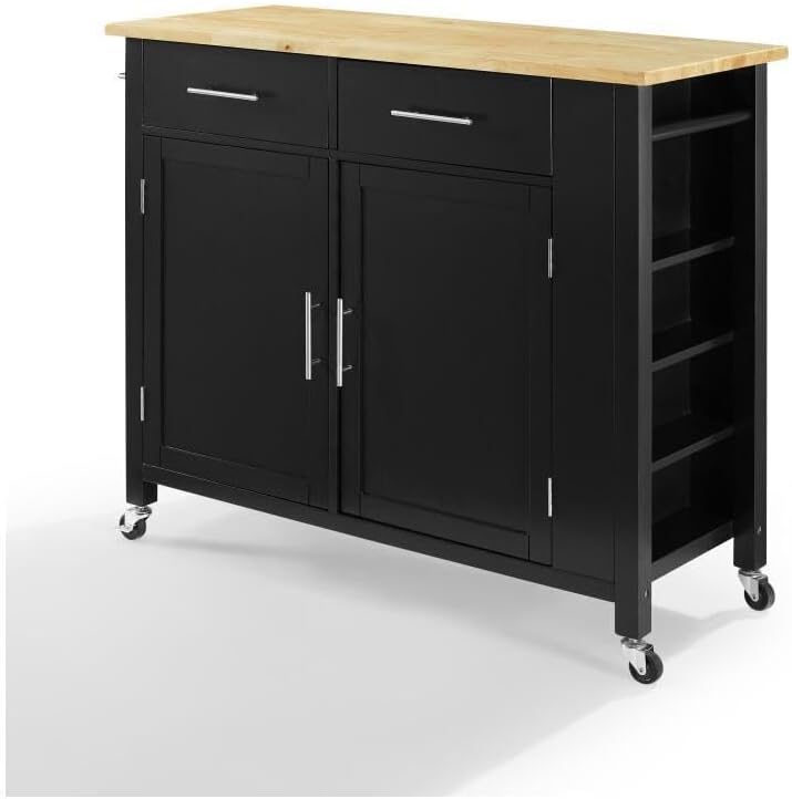HomeStock Kitchen Island Cart with Storage - Wood Top & Metal Hardware - Portable Kitchen Furniture